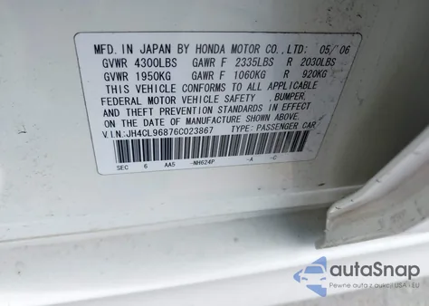 2006 Acura Tsx из США, поврежденный, VIN JH4CL96876C023867